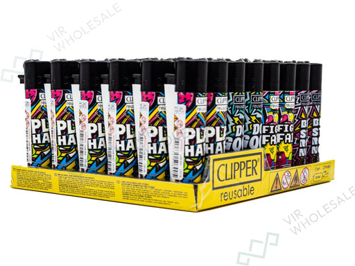 CLIPPER Lighters Printed 48's Various Designs - Graffiti Motos - VIR Wholesale