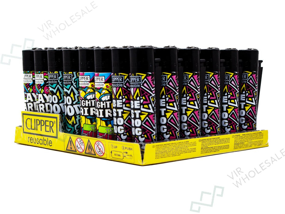 CLIPPER Lighters Printed 48's Various Designs - Graffiti Motos - VIR Wholesale