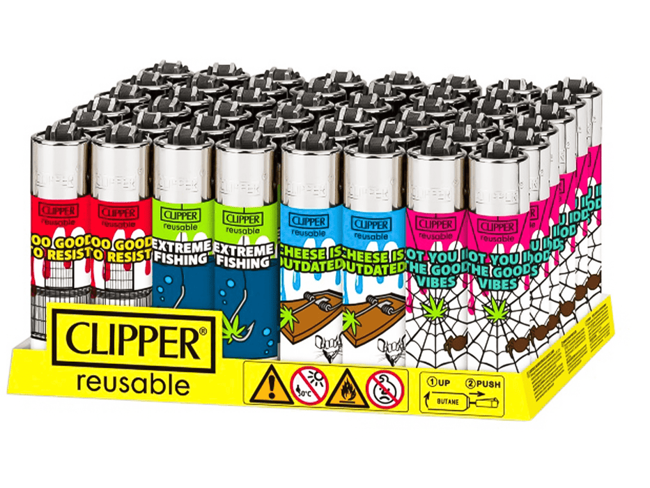 CLIPPER Lighters Printed 48’s Various Designs – Green Bait - VIR Wholesale