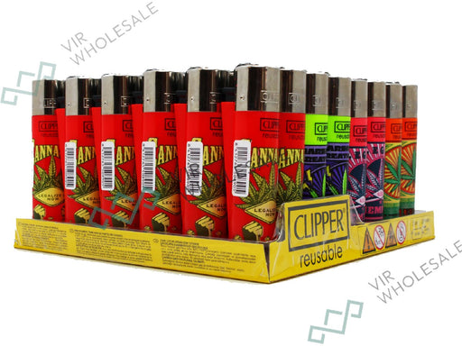 CLIPPER Lighters Printed 48's Various Designs - Green Weed Leaves - VIR Wholesale
