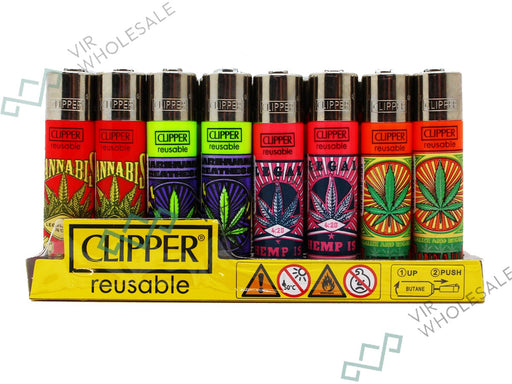 CLIPPER Lighters Printed 48's Various Designs - Green Weed Leaves - VIR Wholesale