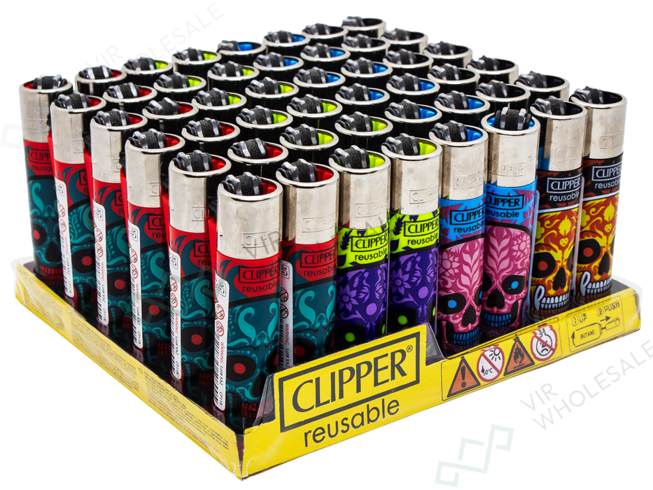 CLIPPER Lighters Printed 48’s Various Designs – Marked Skull - VIR Wholesale