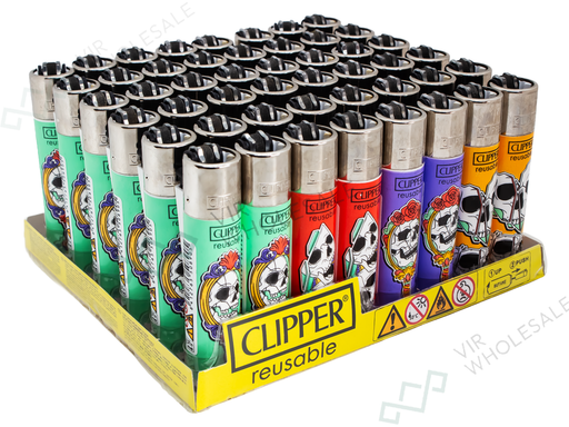 CLIPPER Lighters Printed 48’s Various Designs – Mirror Skull - VIR Wholesale