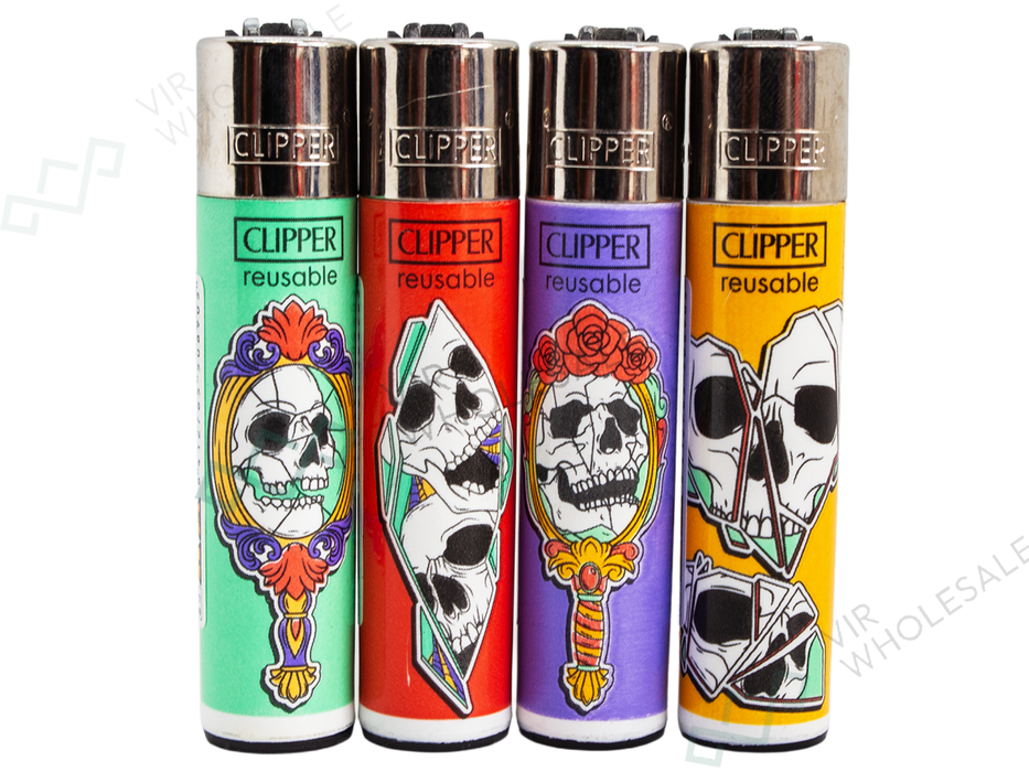 CLIPPER Lighters Printed 48’s Various Designs – Mirror Skull - VIR Wholesale
