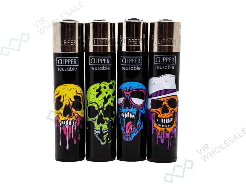 CLIPPER Lighters Printed 48's Various Designs - Molten Skulls - VIR Wholesale