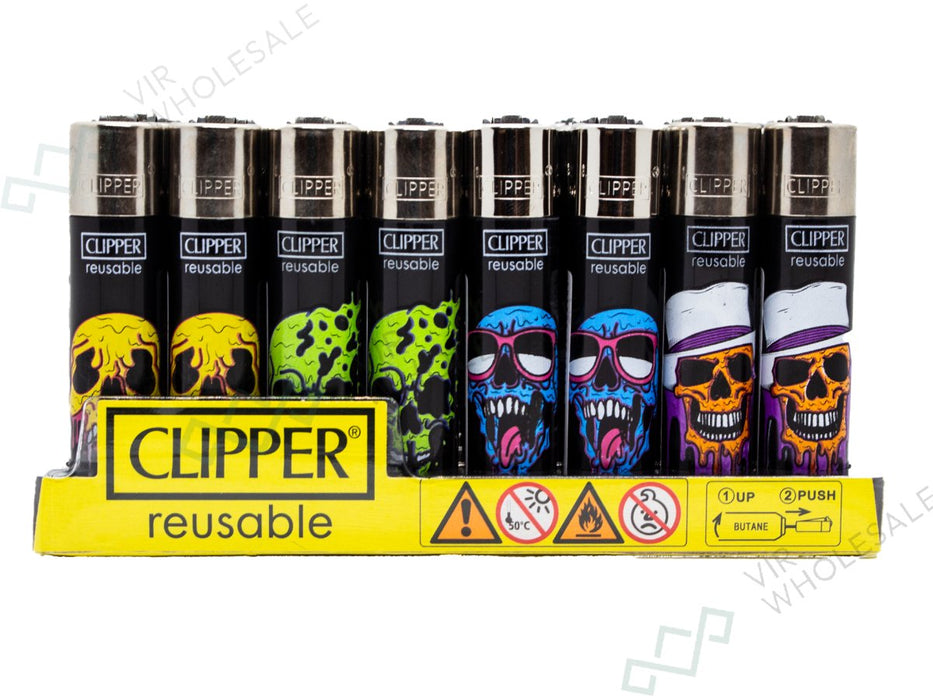 CLIPPER Lighters Printed 48's Various Designs - Molten Skulls - VIR Wholesale