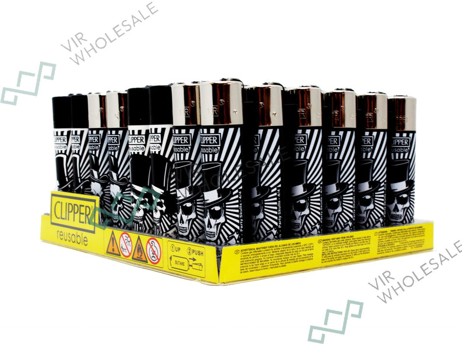 CLIPPER Lighters Printed 48's Various Designs - Party Skulls - VIR Wholesale