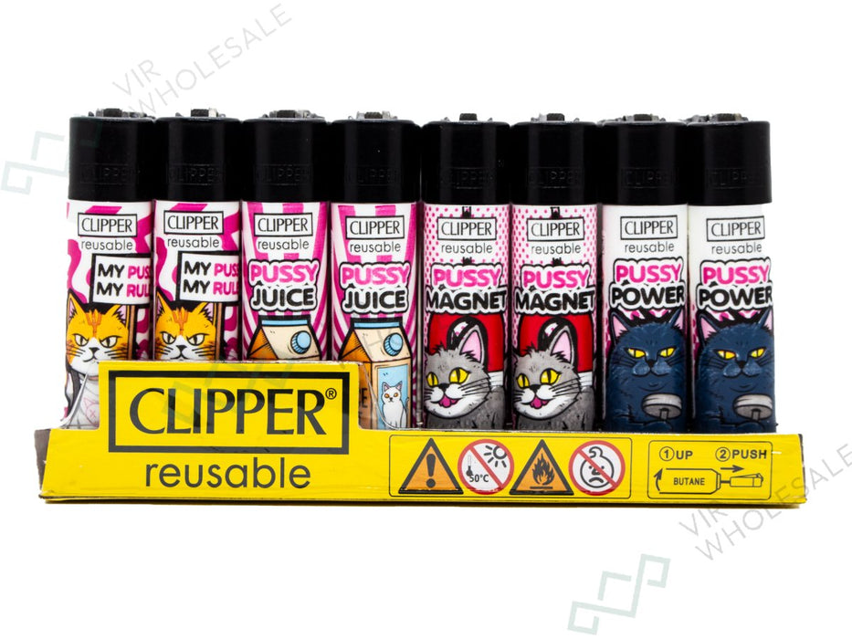 CLIPPER Lighters Printed 48's Various Designs - Pussycat - VIR Wholesale