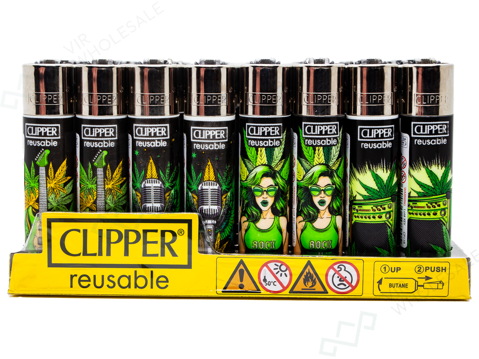 CLIPPER Lighters Printed 48’s Various Designs – Rockstar Leaves - VIR Wholesale
