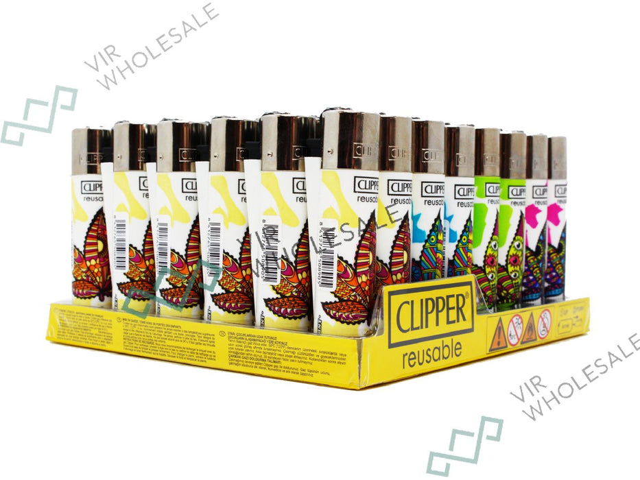 CLIPPER Lighters Printed 48's Various Designs - Trippy Leaves - VIR Wholesale
