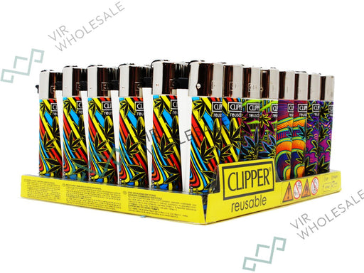 CLIPPER Lighters Printed 48's Various Designs - Trippy Neon Leaves - VIR Wholesale