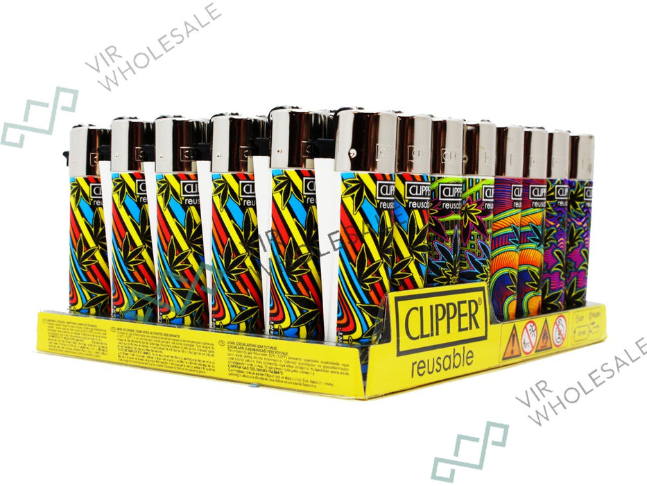 CLIPPER Lighters Printed 48's Various Designs - Trippy Neon Leaves - VIR Wholesale
