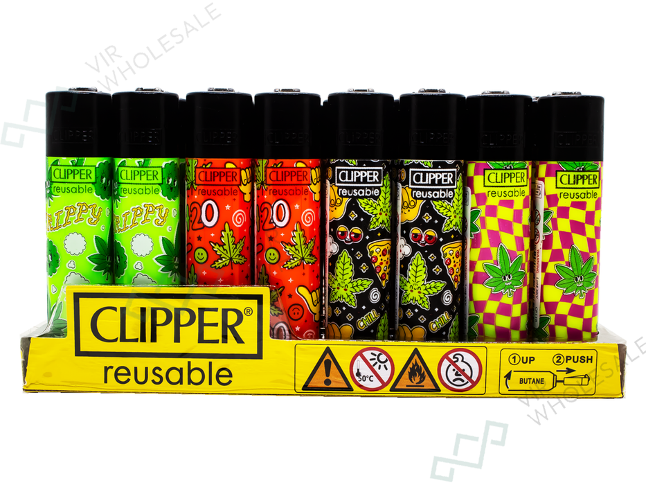 CLIPPER Lighters Printed 48’s Various Designs – Weed Pattern - VIR Wholesale