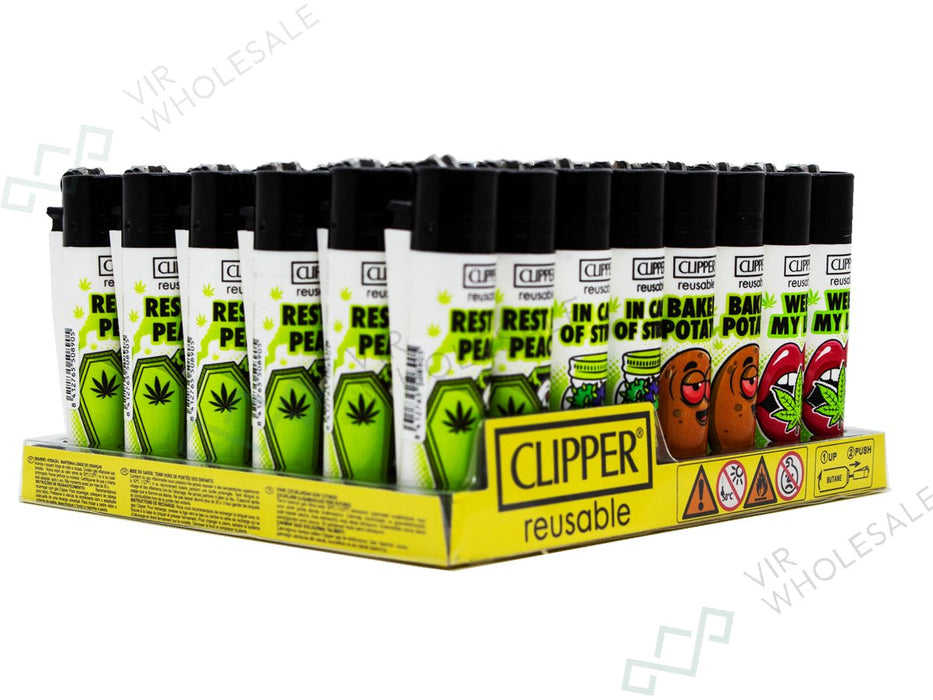 CLIPPER Lighters Printed 48's Various Designs - Weed Slogan - VIR Wholesale