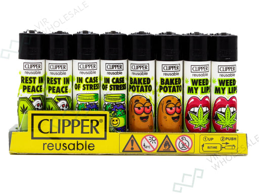 CLIPPER Lighters Printed 48's Various Designs - Weed Slogan - VIR Wholesale