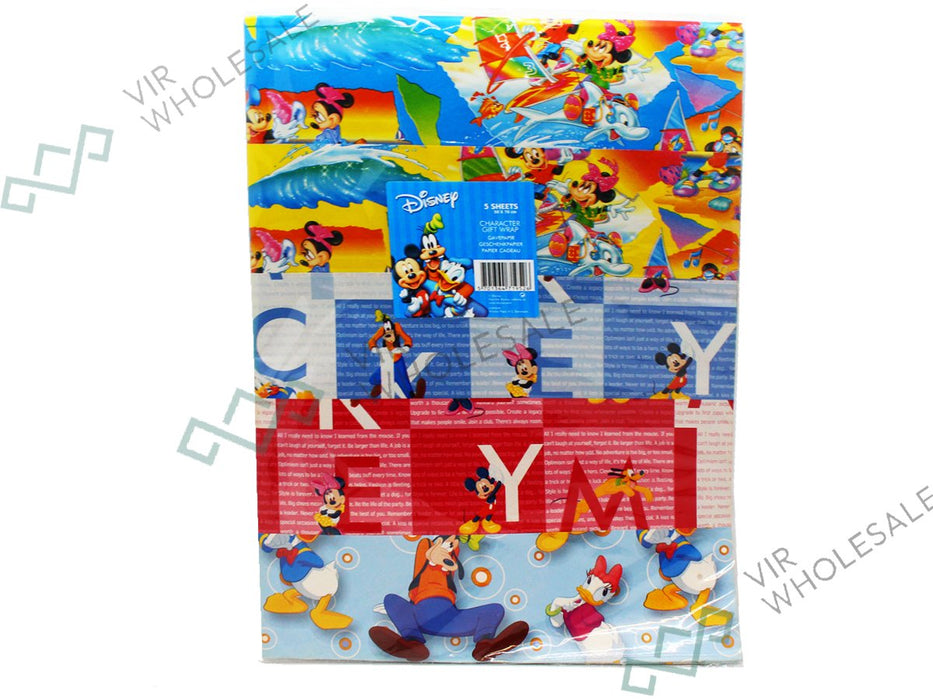 DISNEY Character Gift Wrap 5 Sheets - VIR Wholesale