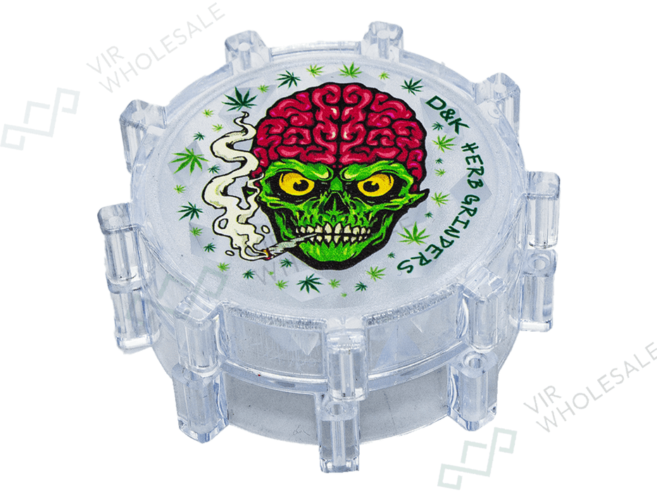 D&K 3 - Part Plastic Clear Grinders - Assorted Designs - 24 Per Box (SM3024) - VIR Wholesale