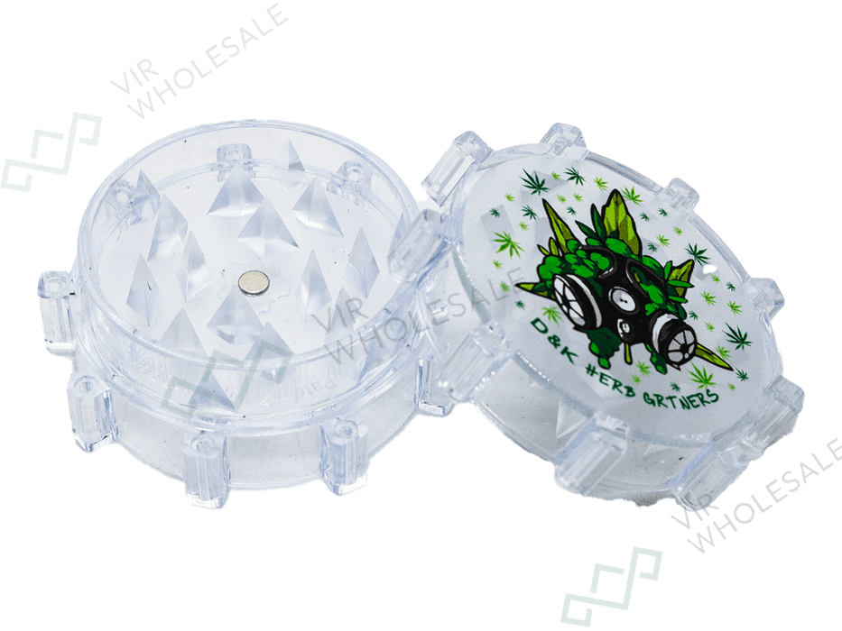 D&K 3 - Part Plastic Clear Grinders - Assorted Designs - 24 Per Box (SM3024) - VIR Wholesale