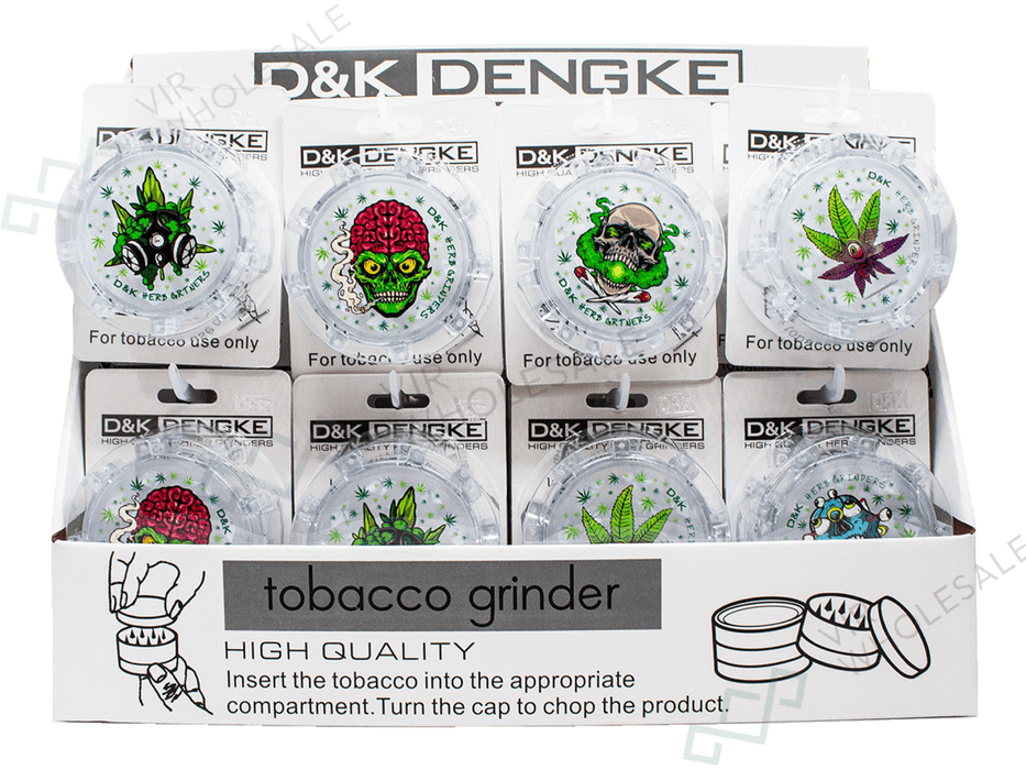 D&K 3 - Part Plastic Clear Grinders - Assorted Designs - 24 Per Box (SM3024) - VIR Wholesale