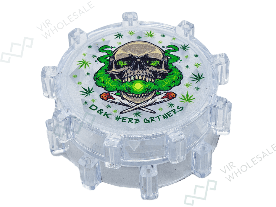 D&K 3 - Part Plastic Clear Grinders - Assorted Designs - 24 Per Box (SM3024) - VIR Wholesale