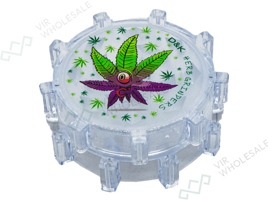 D&K 3 - Part Plastic Clear Grinders - Assorted Designs - 24 Per Box (SM3024) - VIR Wholesale