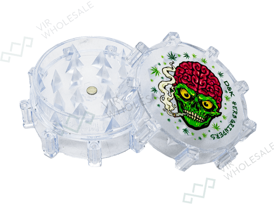D&K 3 - Part Plastic Clear Grinders - Assorted Designs - 24 Per Box (SM3024) - VIR Wholesale