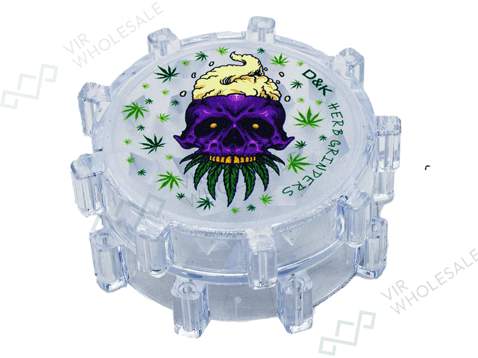 D&K 3 - Part Plastic Clear Grinders - Assorted Designs - 24 Per Box (SM3024) - VIR Wholesale