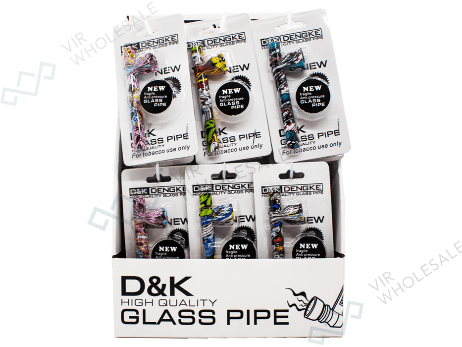 D&K Mini Glass Pipes – Assorted Colourful Designs - 24 Per Box (SM3134) - VIR Wholesale