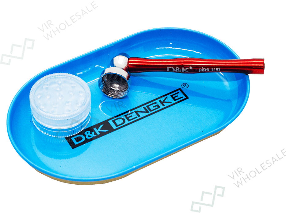 D&K Smoking Set – Mini Tray, Pipe & Grinder (Assorted Colours, 12 per Box) (SM3138) - VIR Wholesale