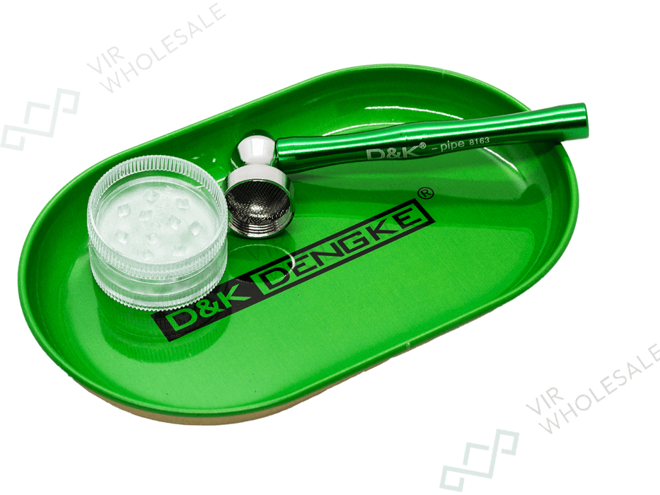 D&K Smoking Set – Mini Tray, Pipe & Grinder (Assorted Colours, 12 per Box) (SM3138) - VIR Wholesale