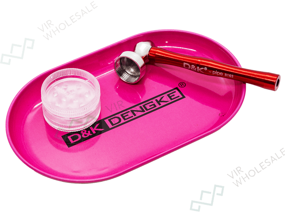 D&K Smoking Set – Mini Tray, Pipe & Grinder (Assorted Colours, 12 per Box) (SM3138) - VIR Wholesale