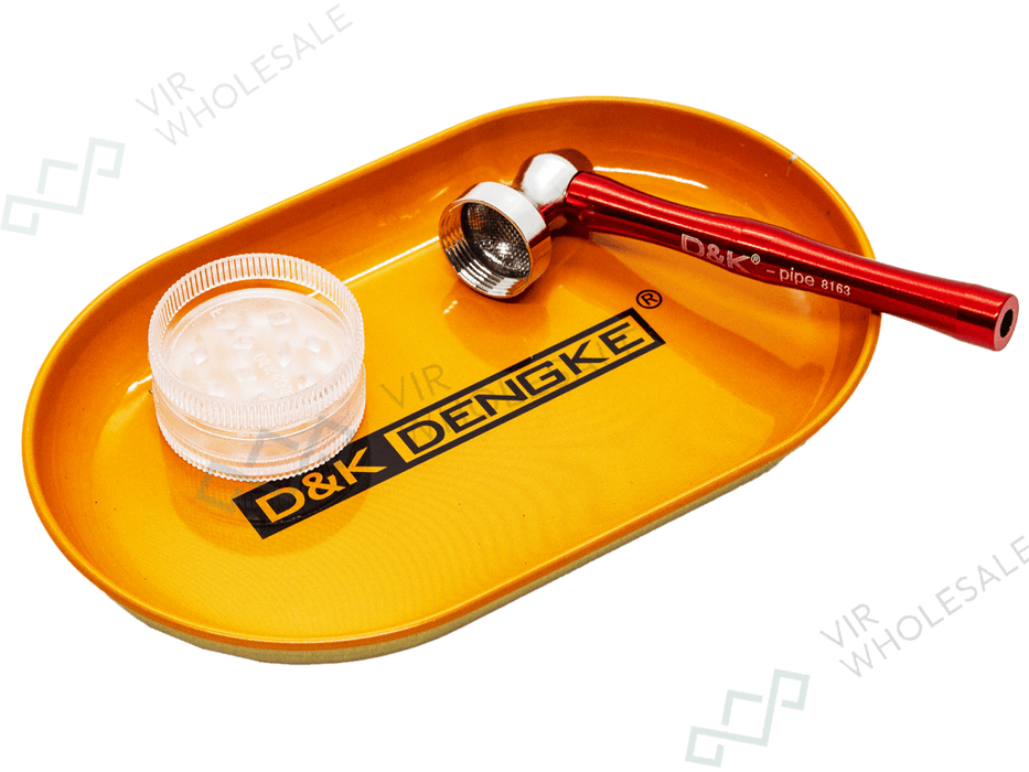 D&K Smoking Set – Mini Tray, Pipe & Grinder (Assorted Colours, 12 per Box) (SM3138) - VIR Wholesale