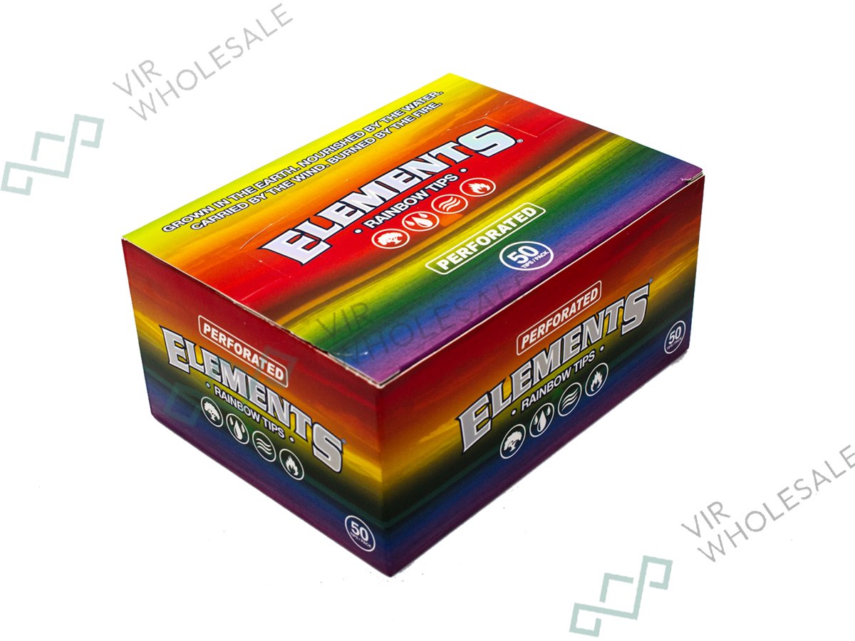 Element Paper Tips Box ELEMENTS Paper Rolling Tips Perforated - Rainbow — VIR Wholesale