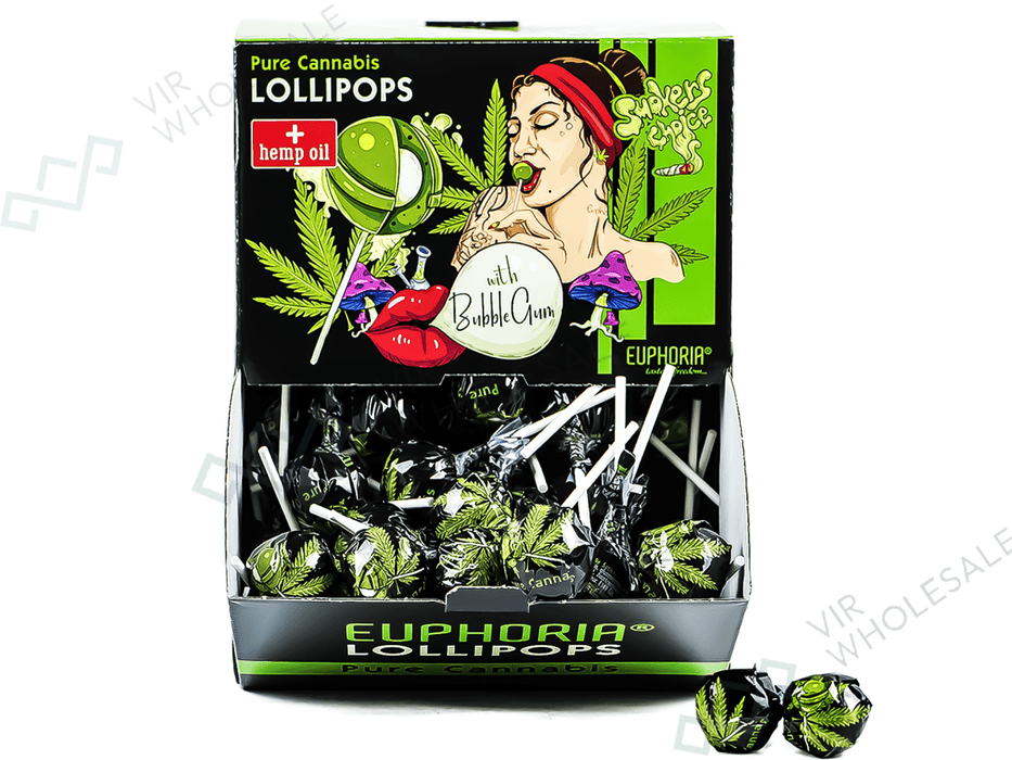 Euphoria Canna Lollipops With Bubble Gum - 100 Per Box - Pure Canna Flavour - (THC Free) - VIR Wholesale