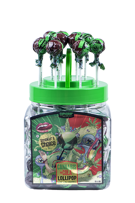 EUPHORIA Cannabis Cola Lollipops in a Jar – THC Free - 100 Per Tub - VIR Wholesale