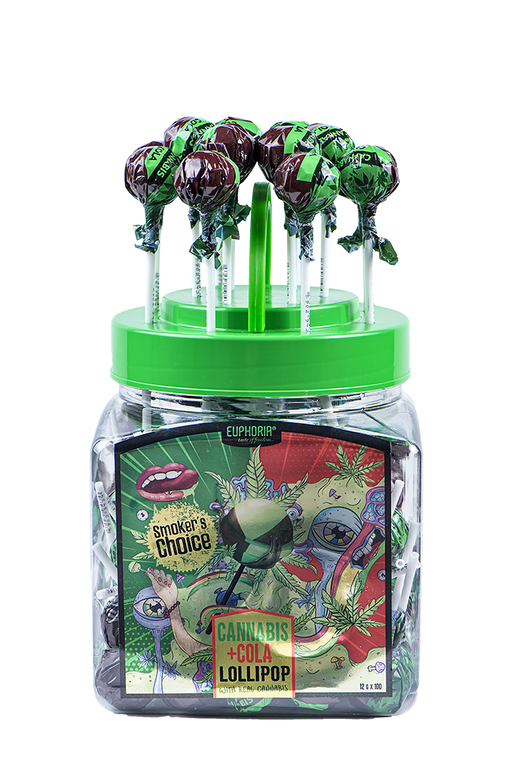 EUPHORIA Cannabis Cola Lollipops in a Jar – THC Free - 100 Per Tub - VIR Wholesale