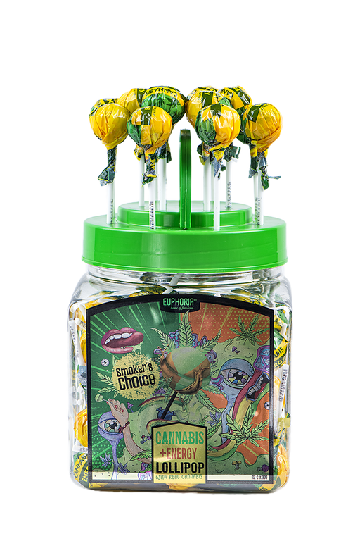 EUPHORIA Cannabis Energy Lollipops in a Jar – Energy - 100 Per Tub - VIR Wholesale