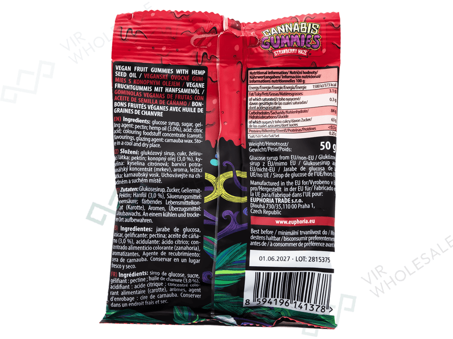 Euphoria CBD Gummies – Strawberry Haze with Hemp Oil (50g) - VIR Wholesale