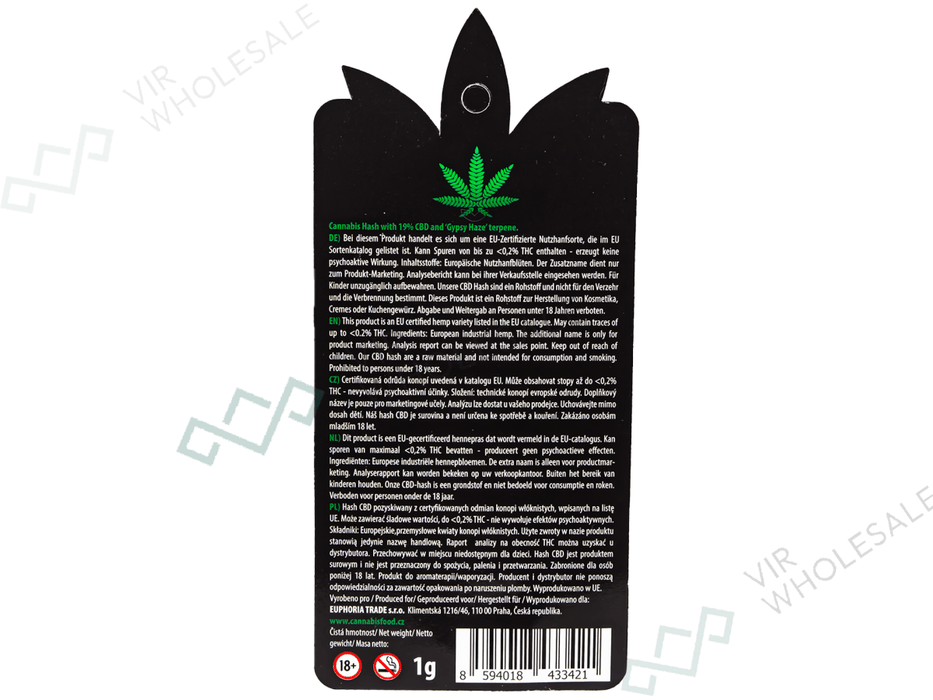 Euphoria CBD Solid Hash 19% – Gypsy Haze - VIR Wholesale