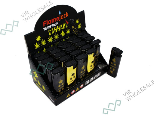 Flamejack Colourful Windproof Dustproof Jet Lighters (Really Powerful) Gold and Black Design 25 Pack - VIR Wholesale