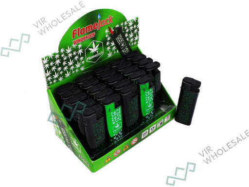 Flamejack Colourful Windproof Dustproof Jet Lighters (Really Powerful) Green Leaf Design 25 Pack - VIR Wholesale