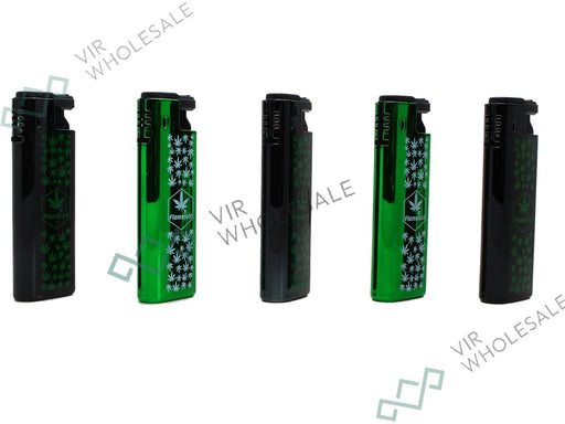 Flamejack Colourful Windproof Dustproof Jet Lighters (Really Powerful) Green Leaf Design 25 Pack - VIR Wholesale