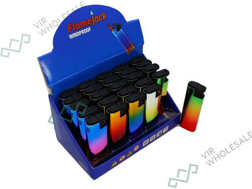 Flamejack Colourful Windproof Dustproof Jet Lighters (Really Powerful) Shiny Metal Design 25 Pack - VIR Wholesale