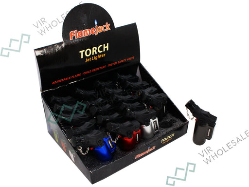 Flamejack Lighter Torch - 4 Assorted Colours Metallic Colour - 25 Pack - VIR Wholesale