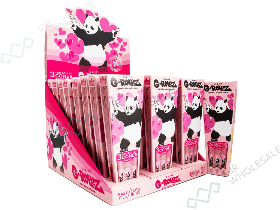 G - Rollz | Banksy Graffiti 'Panda Gunnin' Pink - 3 KS Cones (24 Packs Display) - VIR Wholesale