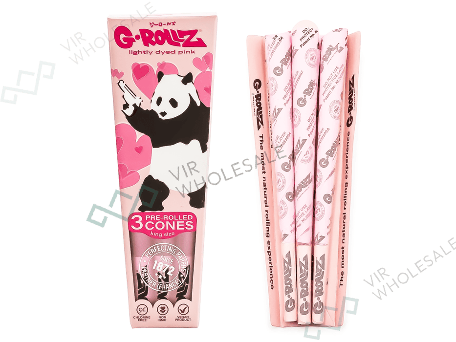G - Rollz | Banksy Graffiti 'Panda Gunnin' Pink - 3 KS Cones (24 Packs Display) - VIR Wholesale