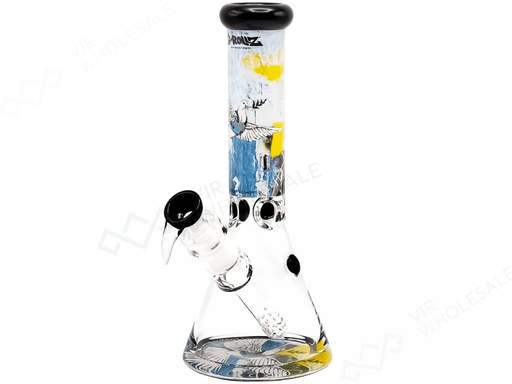 G - Rollz | Banksy’s Graffiti Armoured Dove – Percolator Beaker Bong – (H: 35 cm, Ø: 50 mm, SG: 29.2 mm) - VIR Wholesale