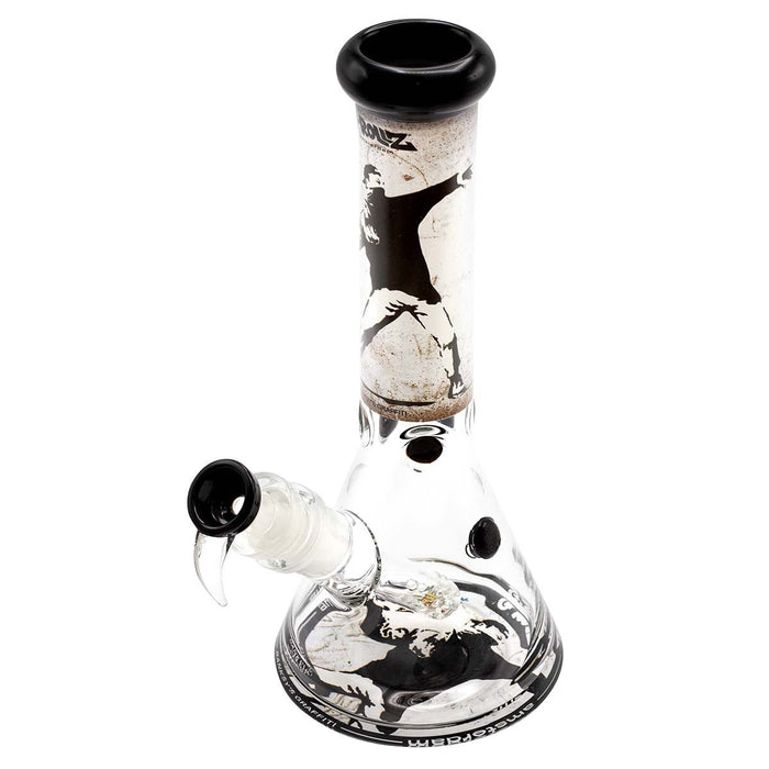 G-Rollz Banksy’s Graffiti Flower Thrower Beaker Bong White 29cm Ø40mm SG18.8mm – Spiral Percolator Ice Catcher - VIR Wholesale