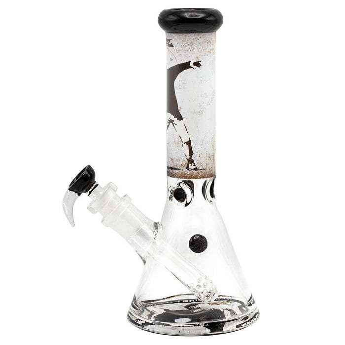 G-Rollz Banksy’s Graffiti Flower Thrower Beaker Bong White 29cm Ø40mm SG18.8mm – Spiral Percolator Ice Catcher - VIR Wholesale