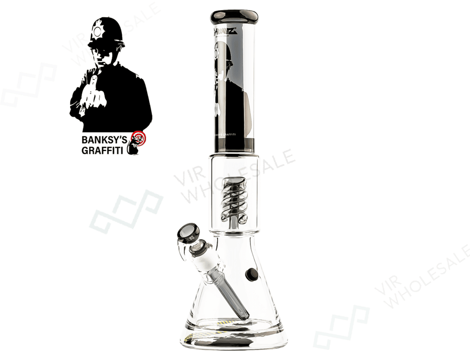 G - Rollz | Banksy’s Graffiti ‘Rude Copper’ – Spiral Percolator Beaker Bong – Black - VIR Wholesale